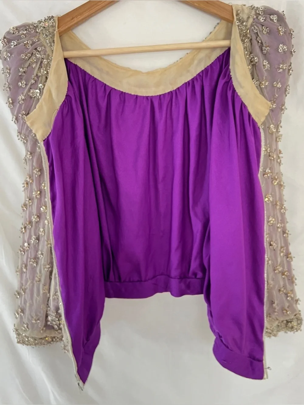 60s Couture Beaded Evening Top Heavy Crystal Embellishment Silk Cropped Italy S - Picture 3 of 13